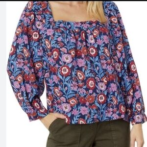 Vineyard Vines Blouse Size XL Tisbury Square Neck Floral